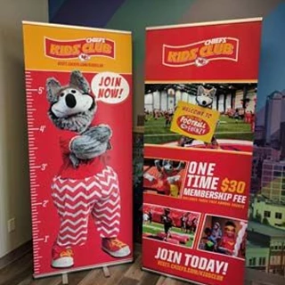 KC Wolf Retractable Banner Stands for the Kansas City Chiefs in Kansas City, Missouri